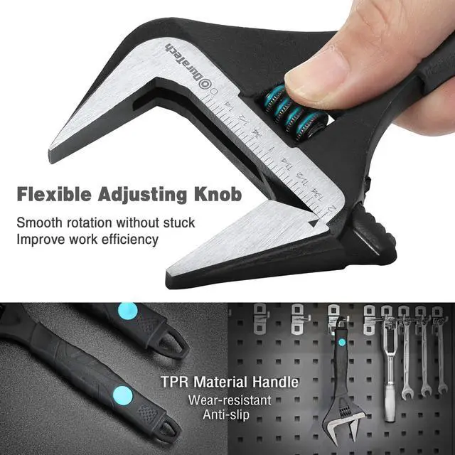 Alt view image 6 of 7 - 10-Inch Wide Jaw Adjustable Wrench | Black Oxide Finish Plumbing Wrench, CR-V Steel, SAE and Metric Scale Marked, Ergonomic Grip
