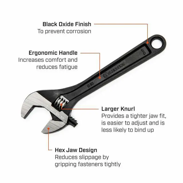 Alt view image 2 of 7 - 6" Adjustable Black Oxide Wrench - Carded - AT26VS