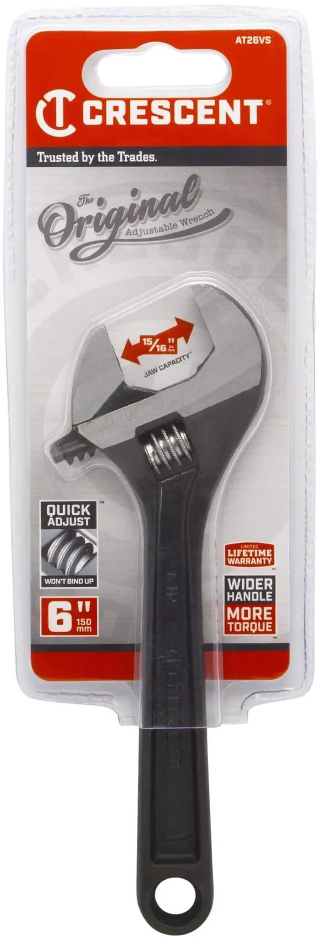 Alt view image 6 of 7 - 6" Adjustable Black Oxide Wrench - Carded - AT26VS