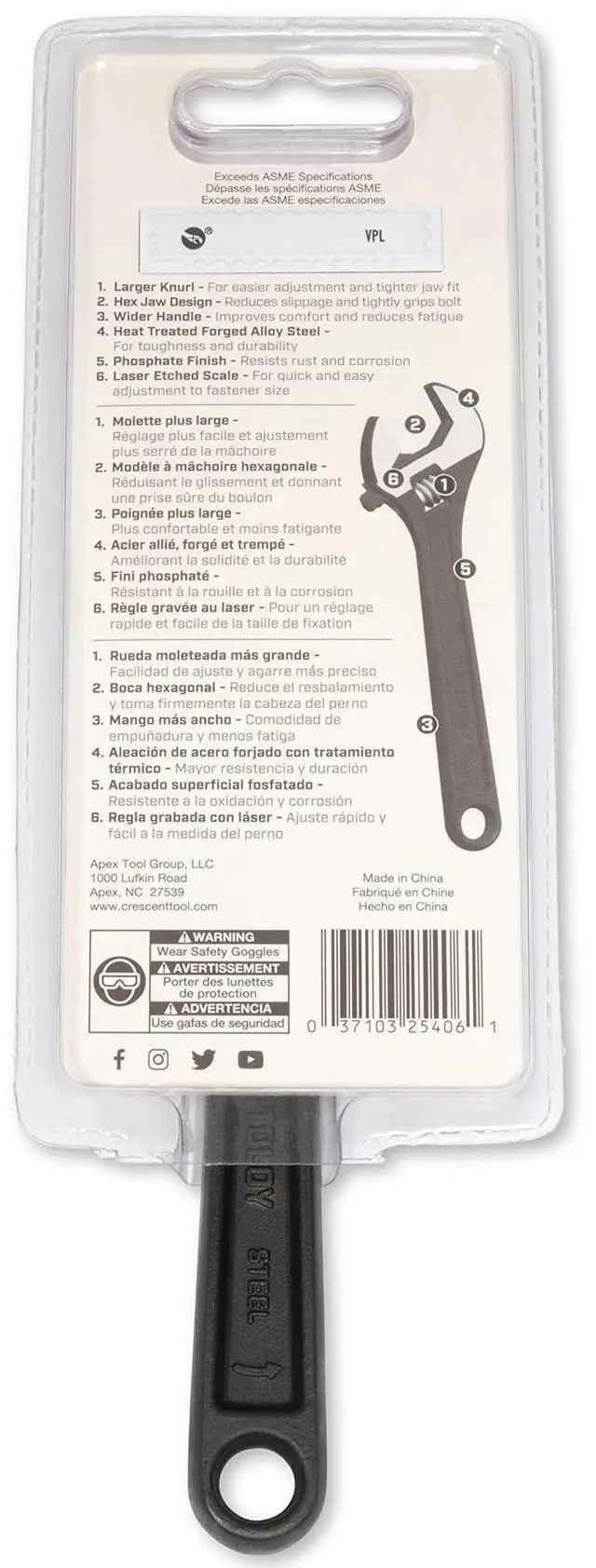 Alt view image 7 of 7 - 6" Adjustable Black Oxide Wrench - Carded - AT26VS