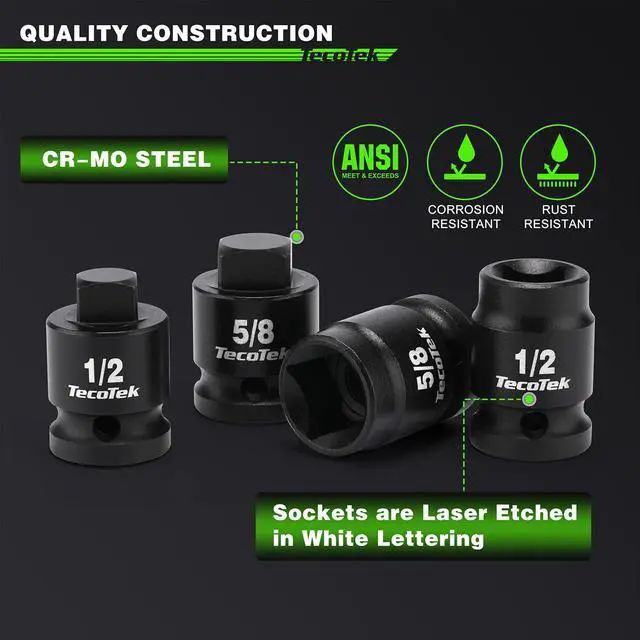 Alt view image 4 of 7 - 1/2" Drive Pipe Plug Socket Set, Square Drive Socket, 10-Piece, SAE, 4 Point Sockets, CR-MO, Tapered Male Square 7/16'' - 5/8'', Chamfered Female Square 7/16'' - 13/16''