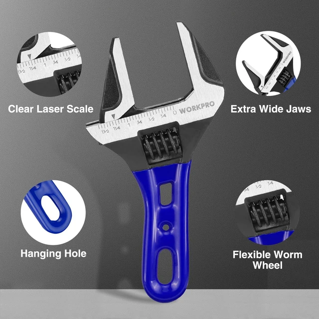 Alt view image 5 of 7 - 6-Inch Stubby Adjustable Wrench, 1.5-Inch Extra Wide Jaw Opening Metric/SAE Scales, Cr-V Steel, Ideal for Confined Spaces
