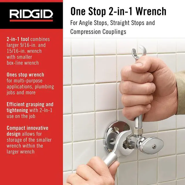 Alt view image 2 of 7 - One Stop 2-in-1 Wrench for Angle Stops, Straight Stops, and Compression Couplings