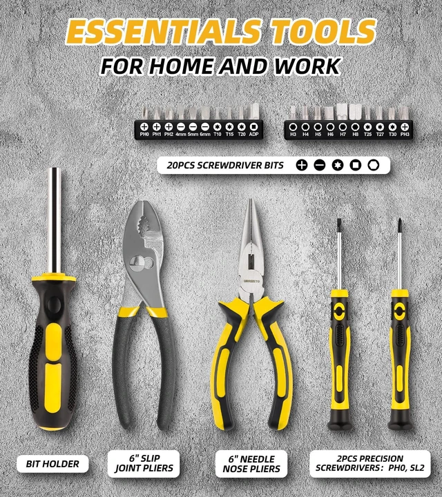 Alt view image 3 of 6 - 146PCS Homeowner Tool Set, Household Repairing Tool Kit with 14-Inch Wide Mouth Open Storage Tool Bag (Pack of 3)
