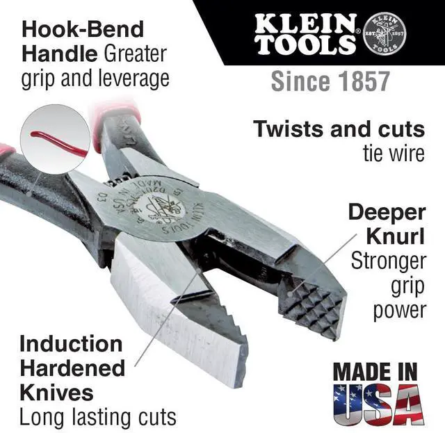 Alt view image 2 of 7 - D201-7CSTA Linesman Pliers, Side Cutters with Spring Loaded Action, Ironworker Pliers have Aggressive Knurl and Tempered Handles