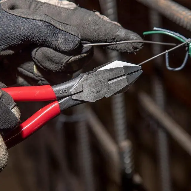 Alt view image 6 of 7 - D201-7CSTA Linesman Pliers, Side Cutters with Spring Loaded Action, Ironworker Pliers have Aggressive Knurl and Tempered Handles