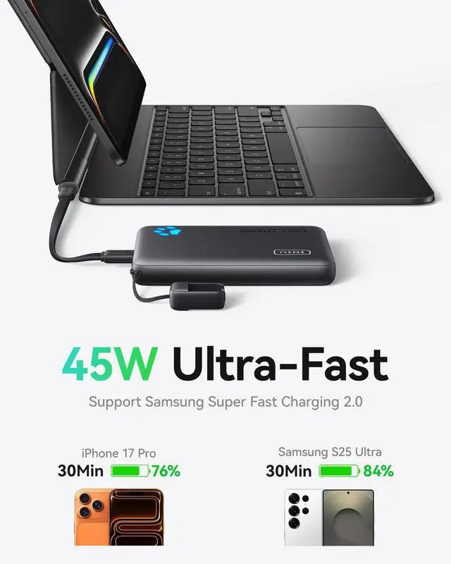 Alt view image 3 of 6 - Portable Charger, Slimmest 10000mAh 20W PD Power Bank, USB C in&Out High-Speed Charging Battery Pack, External Phone Powerbank Compatible with iPhone 16 15 14 13 Samsung S22 S21 Google iPad etc