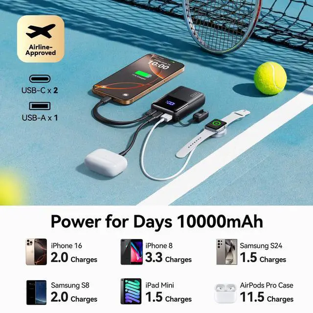 Alt view image 6 of 7 - Mini Portable Charger, Small 45W PD Power Bank, 10000mAh USB C in&Out Fast Charging Pocket Size Battery Pack, Travel Essentials Powerbank for iPhone 17 16 15 14 Pro Air, Xiaomi, Samsung S24 etc