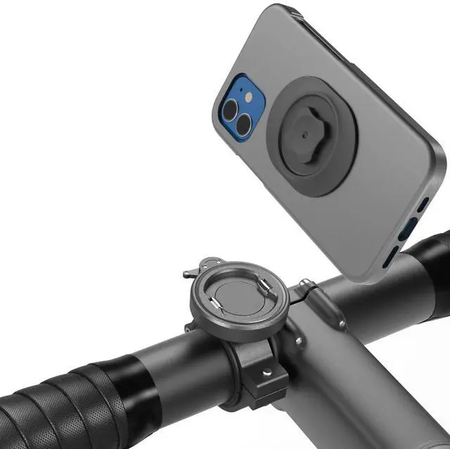 Main image of Bike Handlebar Phone Mount with Dual Lock System Universal Clamp for Scooter, E-Bike, MTB | 3M Adhesive Adapter | CNC Aluminum Holder