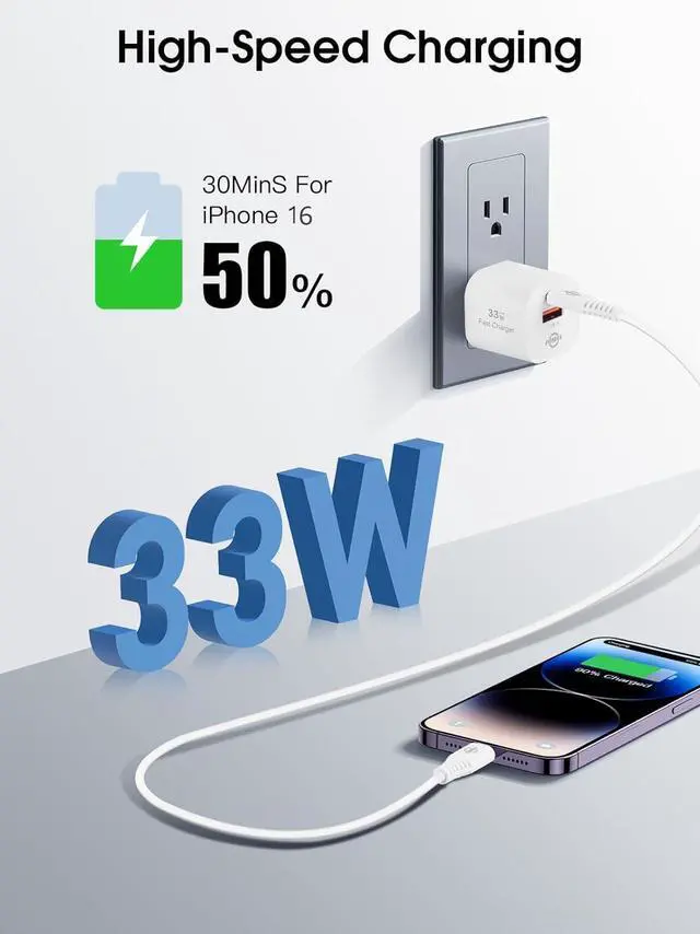 Alt view image 2 of 7 - 30W USB-C Wall Charger - Fast Charging Block, Dual Port 30 Watts USB-C & USB-A Power Adapter with Gan Tech for iPhone 16/15/Plus/Pro Max, Galaxy S24/S23, Pixel 9/8, iPad, AirPods & MacBook Air