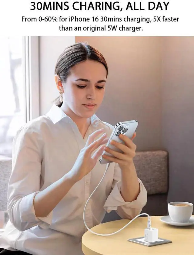 Alt view image 4 of 7 - 30W USB-C Wall Charger - Fast Charging Block, Dual Port 30 Watts USB-C & USB-A Power Adapter with Gan Tech for iPhone 16/15/Plus/Pro Max, Galaxy S24/S23, Pixel 9/8, iPad, AirPods & MacBook Air