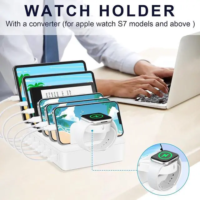 Alt view image 5 of 7 - 285W Charging Station for Multiple Devices, 10 Ports Fast Multi-Device Charger Organizer Compatible with MacBook Pro Laptop, iPhone, Android, Ipad, Tablet, Kindle, Multi-Device Charging DockBlue