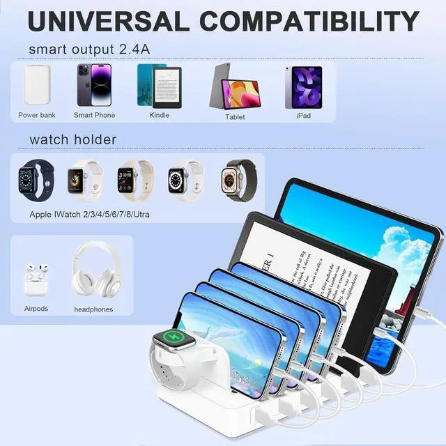 Alt view image 6 of 7 - 285W Charging Station for Multiple Devices, 10 Ports Fast Multi-Device Charger Organizer Compatible with MacBook Pro Laptop, iPhone, Android, Ipad, Tablet, Kindle, Multi-Device Charging DockBlue