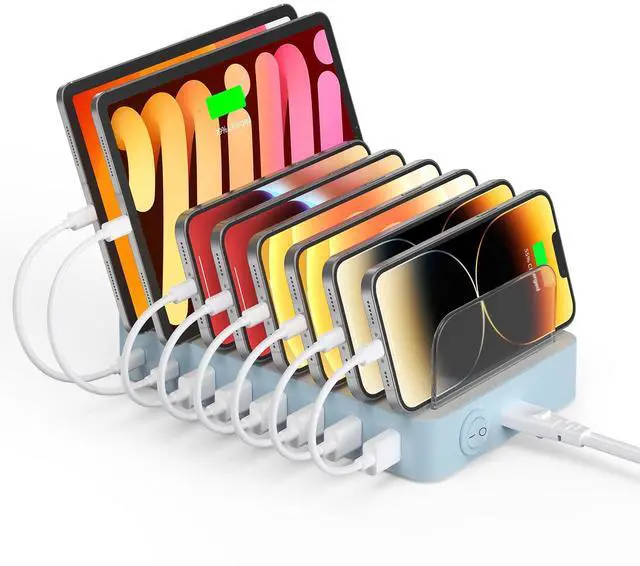 Main image of USB Charging Station - 75W 8 Port Multi Charging Stand with 2 PD 20W Charging Dock for Multiple DevicesIpadTablets and More