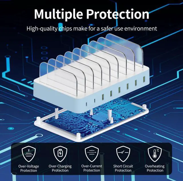Alt view image 4 of 7 - USB Charging Station - 75W 8 Port Multi Charging Stand with 2 PD 20W Charging Dock for Multiple DevicesIpadTablets and More
