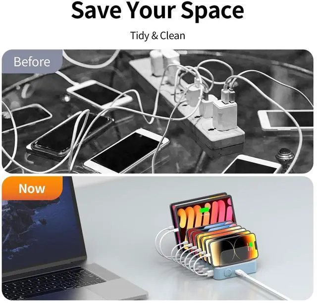 Alt view image 3 of 7 - USB Charging Station - 75W 8 Port Multi Charging Stand with 2 PD 20W Charging Dock for Multiple DevicesIpadTablets and More