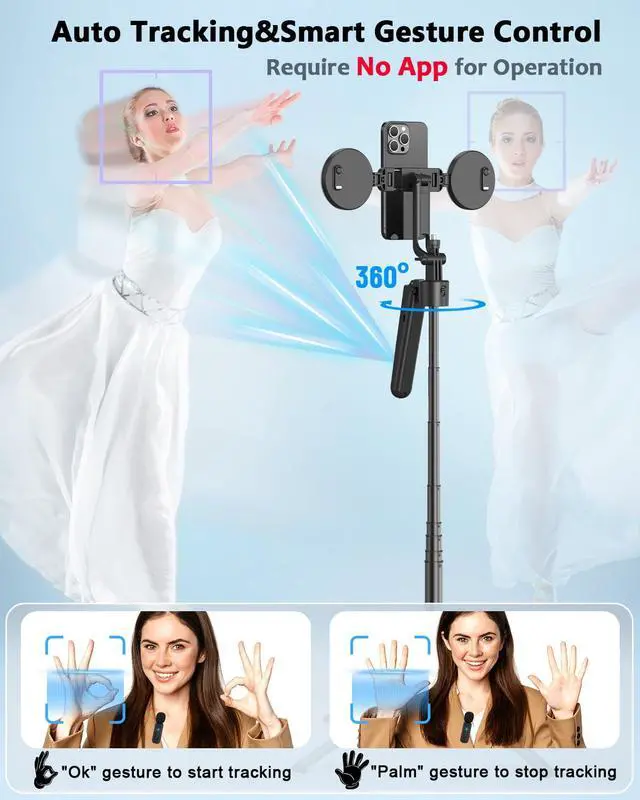 Alt view image 2 of 7 - Vlogging Kit for iPhone/Android, 63Auto Face Tracking Tripod for iPhone with Light, Wireless Microphones, Scrolling Remote Control for TikTok, Content Creator Kit for YouTube Starter