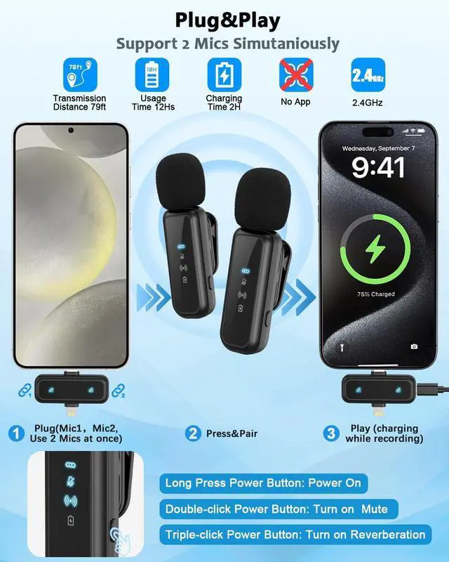 Alt view image 3 of 7 - Vlogging Kit for iPhone/Android, 63Auto Face Tracking Tripod for iPhone with Light, Wireless Microphones, Scrolling Remote Control for TikTok, Content Creator Kit for YouTube Starter