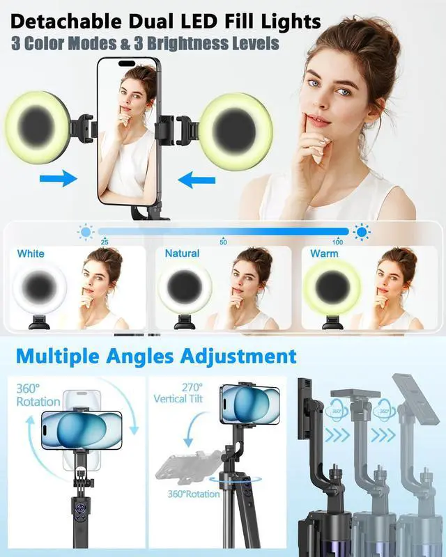 Alt view image 5 of 7 - Vlogging Kit for iPhone/Android, 63Auto Face Tracking Tripod for iPhone with Light, Wireless Microphones, Scrolling Remote Control for TikTok, Content Creator Kit for YouTube Starter