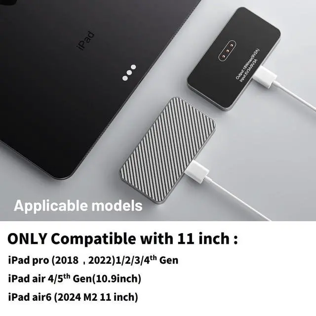 Alt view image 2 of 7 - Magnetic Wireless Charger for iPad Pro 11 (1st/2nd/3rd/4th) & iPad Air 11 (M2/M3) & iPad Air 10.9 (4th/5th), 18W Fast Charging Smart Connector Alloy Wireless Charging Pad with USB-C Cord Cable