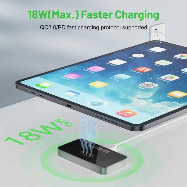 Alt view image 4 of 7 - Magnetic Wireless Charger for iPad Pro 11 (1st/2nd/3rd/4th) & iPad Air 11 (M2/M3) & iPad Air 10.9 (4th/5th), 18W Fast Charging Smart Connector Alloy Wireless Charging Pad with USB-C Cord Cable