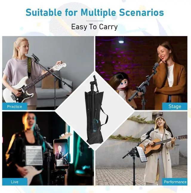 Alt view image 2 of 7 - Microphone Floor Stand with Phone/Tablet Holder, Adjustable Boom Mic Stand with Heavy-Duty Base, Dual Device Mount for Streaming, Podcasting, Recording, and Live Performances GMS-04