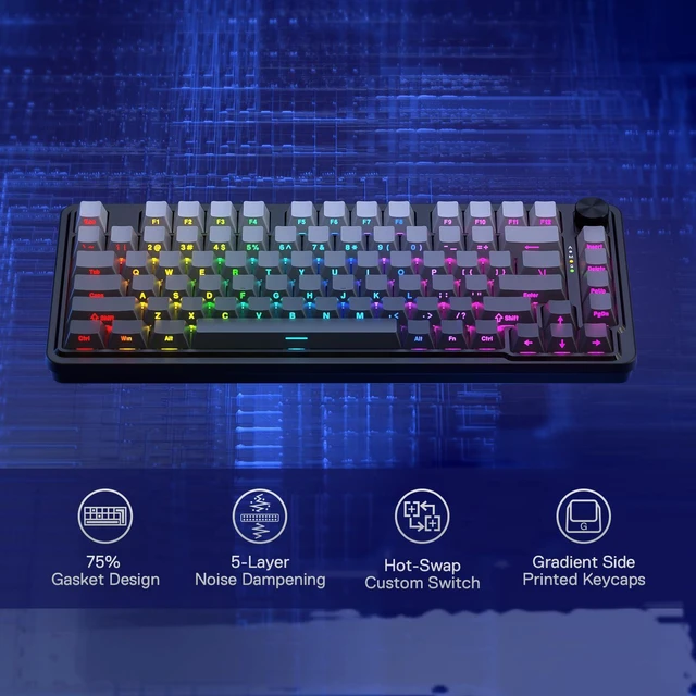 Alt view image 2 of 7 - K673 PRO Wireless 81-Key RGB Gasket Gaming Keyboard, Scroll Knob | Multi-Function Control Wheel, 0-Delay Tri-Mode, Cushioned 5-Layer Noise Dampening for Creamy Thocky Sound, Compact 80% Size