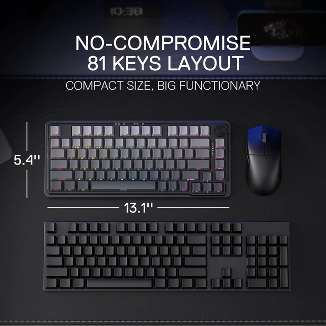 Alt view image 3 of 7 - K673 PRO Wireless 81-Key RGB Gasket Gaming Keyboard, Scroll Knob | Multi-Function Control Wheel, 0-Delay Tri-Mode, Cushioned 5-Layer Noise Dampening for Creamy Thocky Sound, Compact 80% Size