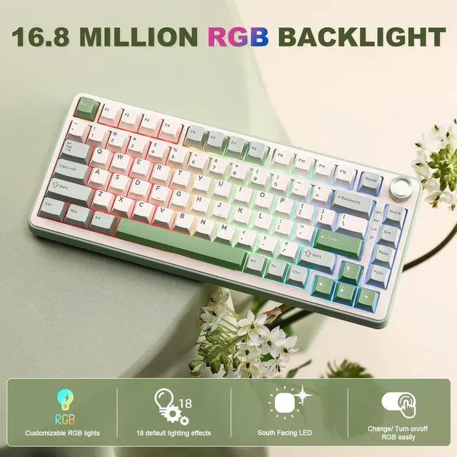 Alt view image 6 of 7 - B75 PRO Wireless Mechanical Keyboard,75% Layout with Knob,Hot Swap Gasket Structure,Creamy Pre-lubed Switches,RGB Backlit,Bluetooth/Type-C/2.4G for Win/Mac (Matcha Green, Milk Switch)