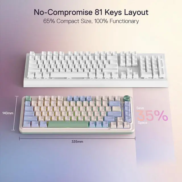 Alt view image 3 of 7 - K673 PRO 75% Wireless Gasket RGB Gaming Keyboard, 3-Modes 81 Keys Compact Mechanical Keyboard w/Hot-Swap Socket, Dedicated Knob Control & Sound Absorbing Pads, Linear Red Switch