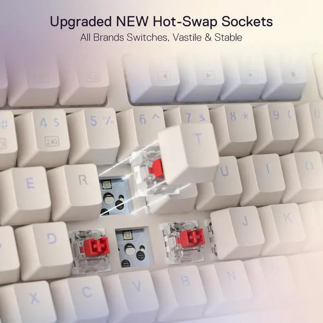 Alt view image 6 of 7 - K673 PRO 75% Wireless Gasket RGB Gaming Keyboard, 3-Modes 81 Keys Compact Mechanical Keyboard w/Hot-Swap Socket, Dedicated Knob Control & Sound Absorbing Pads, Linear Red Switch