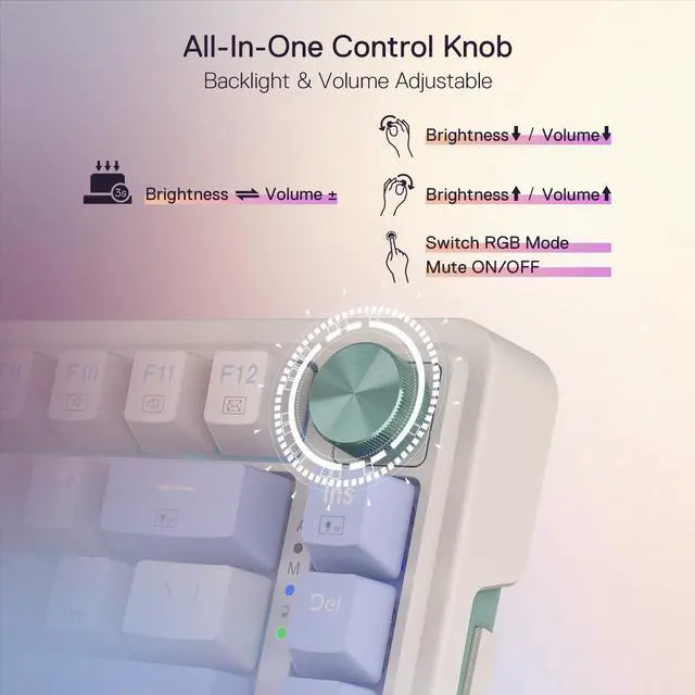Alt view image 7 of 7 - K673 PRO 75% Wireless Gasket RGB Gaming Keyboard, 3-Modes 81 Keys Compact Mechanical Keyboard w/Hot-Swap Socket, Dedicated Knob Control & Sound Absorbing Pads, Linear Red Switch