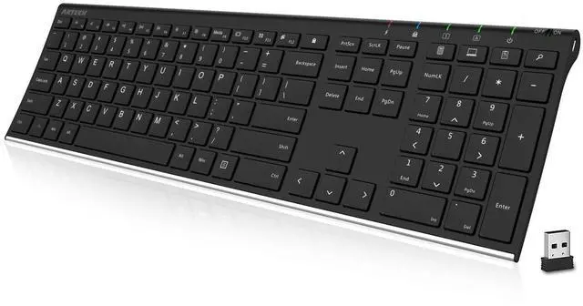 Main image of 2.4G Wireless Keyboard Stainless Steel Ultra Slim Full Size Keyboard with Numeric Keypad for Computer/Desktop/PC/Laptop/Surface/Smart TV and Windows 10/8/ 7 Built in Rechargeable Battery