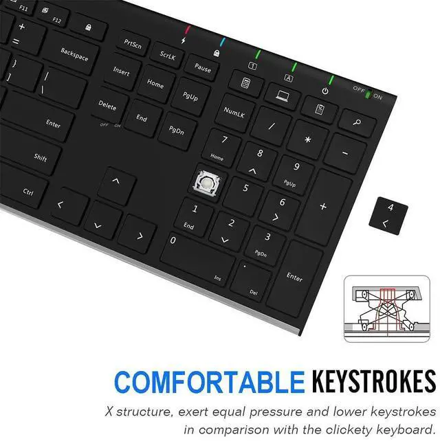 Alt view image 4 of 7 - 2.4G Wireless Keyboard Stainless Steel Ultra Slim Full Size Keyboard with Numeric Keypad for Computer/Desktop/PC/Laptop/Surface/Smart TV and Windows 10/8/ 7 Built in Rechargeable Battery