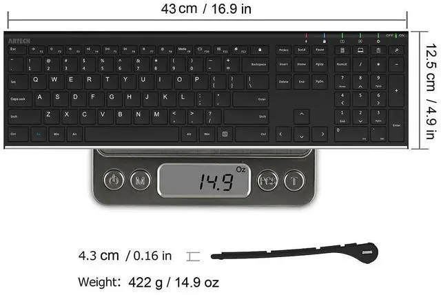 Alt view image 6 of 7 - 2.4G Wireless Keyboard Stainless Steel Ultra Slim Full Size Keyboard with Numeric Keypad for Computer/Desktop/PC/Laptop/Surface/Smart TV and Windows 10/8/ 7 Built in Rechargeable Battery