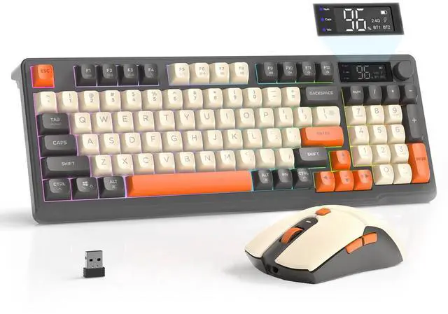 Main image of T96 Smart Display Wireless Gaming Keyboard and Mouse Comb, 94Key LED Lighting Rechargeable Silent Membrane Keyboard with Knobs, 2000mAh Battery, 6-Button 4KDPI Mouse for Win/Mac(Glimmer)