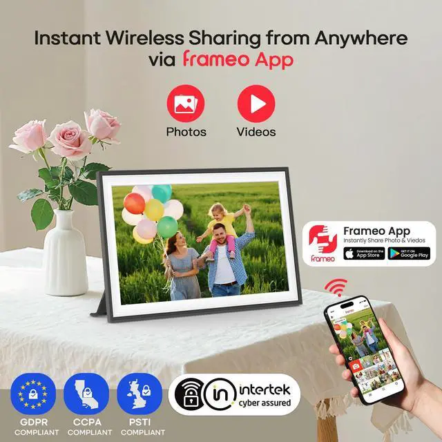 Alt view image 2 of 7 - 10.1" WiFi Digital Picture Frame with 32GB Memory, 1280 x 800 IPS HD Touch Screen Electronic Photo Frame, Auto-Rotate, Slideshow, Wall Mountable, Share Photos/Video Remotely Anywhere