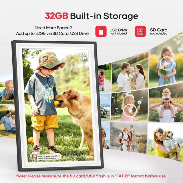 Alt view image 3 of 7 - 10.1" WiFi Digital Picture Frame with 32GB Memory, 1280 x 800 IPS HD Touch Screen Electronic Photo Frame, Auto-Rotate, Slideshow, Wall Mountable, Share Photos/Video Remotely Anywhere