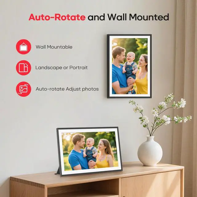 Alt view image 4 of 7 - 10.1" WiFi Digital Picture Frame with 32GB Memory, 1280 x 800 IPS HD Touch Screen Electronic Photo Frame, Auto-Rotate, Slideshow, Wall Mountable, Share Photos/Video Remotely Anywhere