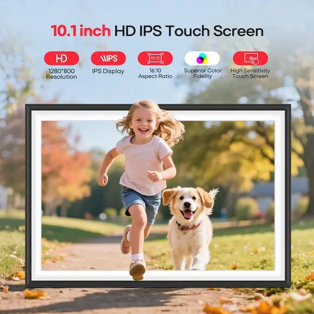 Alt view image 6 of 7 - 10.1" WiFi Digital Picture Frame with 32GB Memory, 1280 x 800 IPS HD Touch Screen Electronic Photo Frame, Auto-Rotate, Slideshow, Wall Mountable, Share Photos/Video Remotely Anywhere