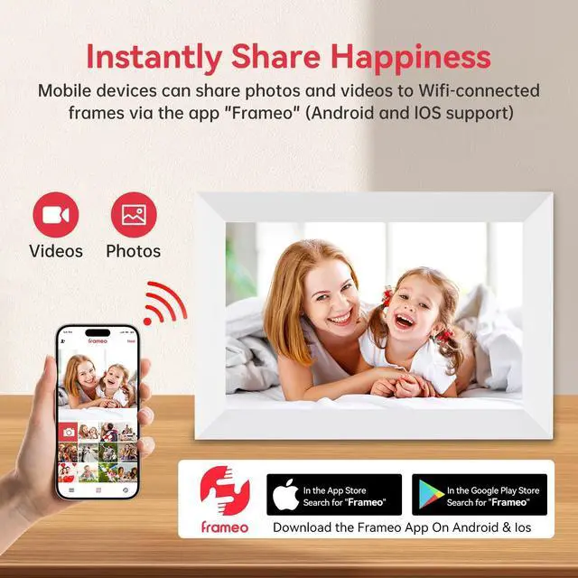 Alt view image 2 of 7 - WiFi Digital Picture Frame 32GB Memory 10.1 Inch, 1280x800 HD IPS Touch Screen Photo Frame Electronic, Easy Setup, Share Photos or Videos Anywhere via Free Frameo APP