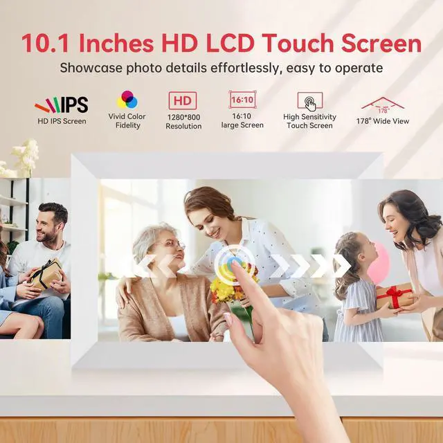 Alt view image 4 of 7 - WiFi Digital Picture Frame 32GB Memory 10.1 Inch, 1280x800 HD IPS Touch Screen Photo Frame Electronic, Easy Setup, Share Photos or Videos Anywhere via Free Frameo APP