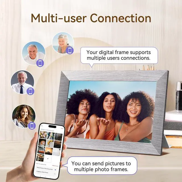 Alt view image 7 of 7 - 10.1 Inch Digital Picture Frame with 32GB Storage, WiFi Digital Photo Frame 1280x800 HD IPS Touchscreen, Easy Setup for Photo & Video Sharing via Free App