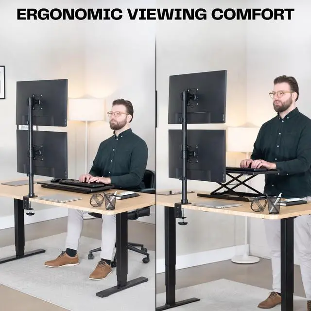 Alt view image 6 of 7 - Dual Monitor Desk Mount Stand with Height Adjustment and VESA Plates for 2 LCD Ultrawide Screens up to 34 inches, Stacked Array, STAND-V002R