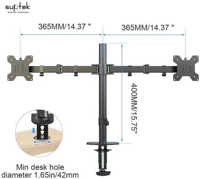 Alt view image 3 of 7 - Dual Monitor Desk Mount, Adjustable Dual Monitor Arm for 2 Computer Screens up to 27 inch, Dual Gas Spring Monitor Arm, Holds up to 22 lbs Each, VESA 75x75/100x100 mm, Black (MD9442)