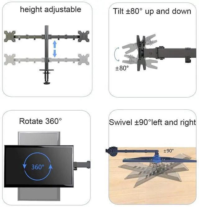 Alt view image 4 of 7 - Dual Monitor Desk Mount, Adjustable Dual Monitor Arm for 2 Computer Screens up to 27 inch, Dual Gas Spring Monitor Arm, Holds up to 22 lbs Each, VESA 75x75/100x100 mm, Black (MD9442)