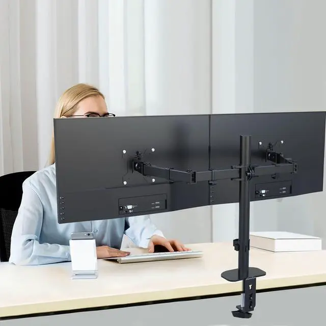 Alt view image 5 of 7 - Dual Monitor Desk Mount, Adjustable Dual Monitor Arm for 2 Computer Screens up to 27 inch, Dual Gas Spring Monitor Arm, Holds up to 22 lbs Each, VESA 75x75/100x100 mm, Black (MD9442)