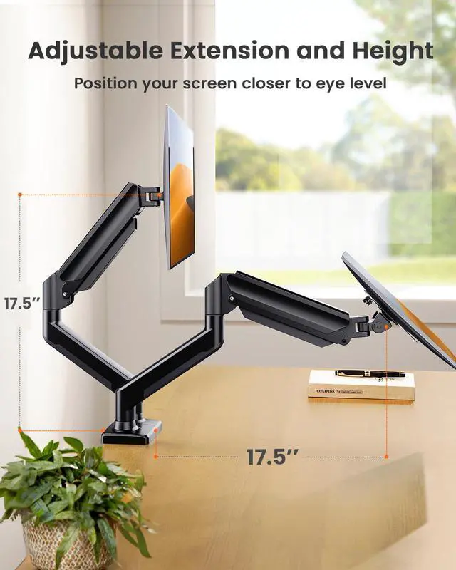 Alt view image 5 of 7 - Dual Monitor Stand up to 33 inches Screen, Load-Bearing Max 22 lbs Each Arm, Adjustable Dual Monitor Mount, Sturdy Steel vesa Monitor Mount with Stable VESA 75x75 100x100mm