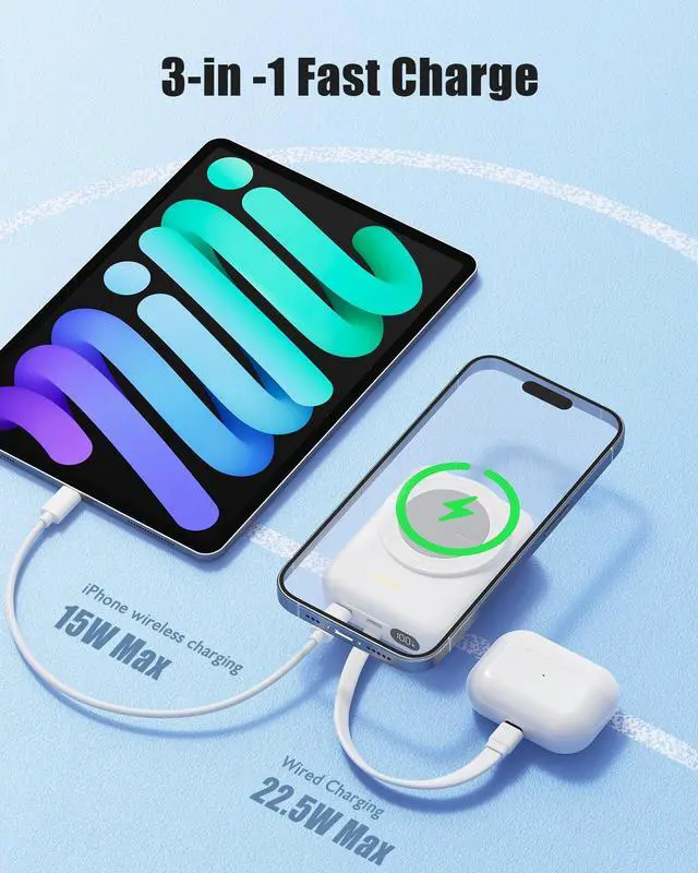 Alt view image 3 of 6 - Magnetic Portable Charger 10000mAh, Wireless Power Bank, 22.6W Fast Charging Power Bank, Compatible with iPhone Series, Android Devices, Compact and Lightweight for Short Travel-Black