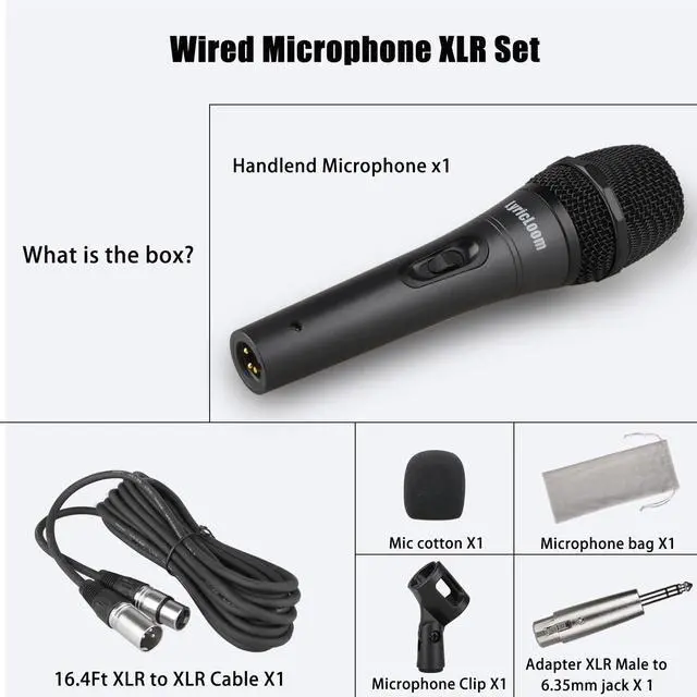 Alt view image 2 of 7 - Professional XLR Microphone Wired Set, Metal Vocal Dynamic Microphone with 16.4 XLR Male to Female Cable, Mic with Switch Set. Corded Microphone for Karaoke, Speaker, Singing, Recording